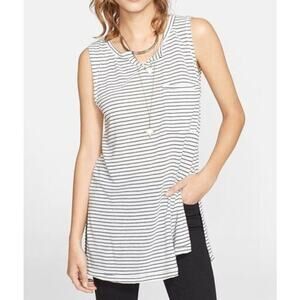 Free People Women's Size Small Petite Black/White Stripe Linen Blend Tunic Top